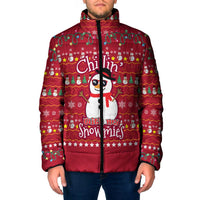 Christmas Chillin With My Snowmies Padded Jacket Cool Snowman Red Snowflake Light String - Wonder Print Shop