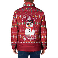 Christmas Chillin With My Snowmies Padded Jacket Cool Snowman Red Snowflake Light String - Wonder Print Shop