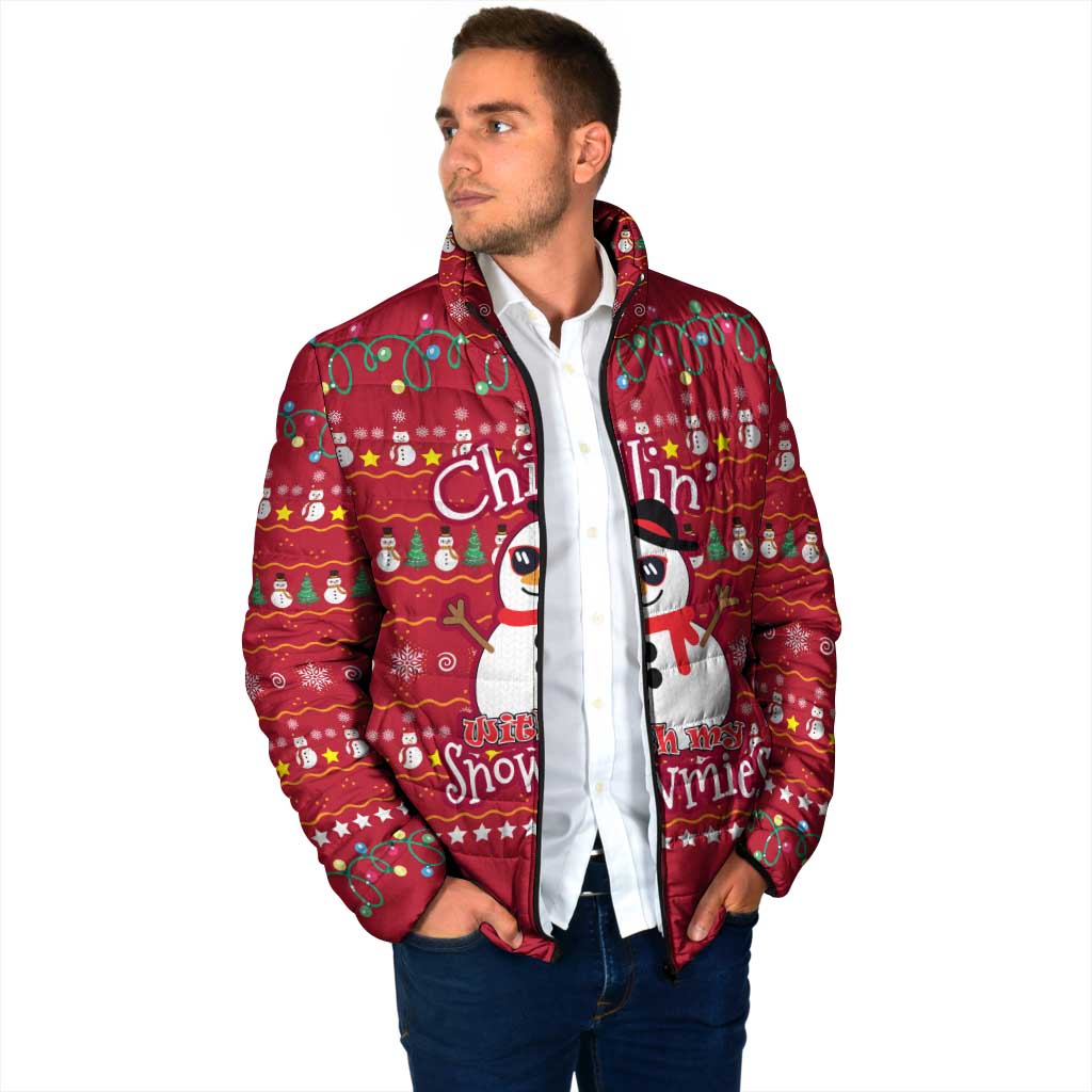 Christmas Chillin With My Snowmies Padded Jacket Cool Snowman Red Snowflake Light String - Wonder Print Shop