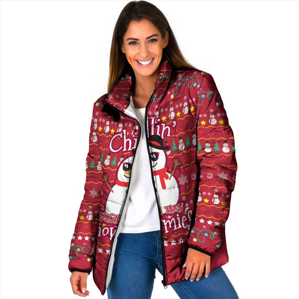 Christmas Chillin With My Snowmies Padded Jacket Cool Snowman Red Snowflake Light String - Wonder Print Shop
