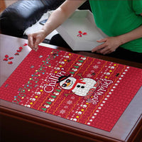 Christmas Chillin With My Snowmies Puzzle Cool Snowman Red Snowflake Light String - Wonder Print Shop