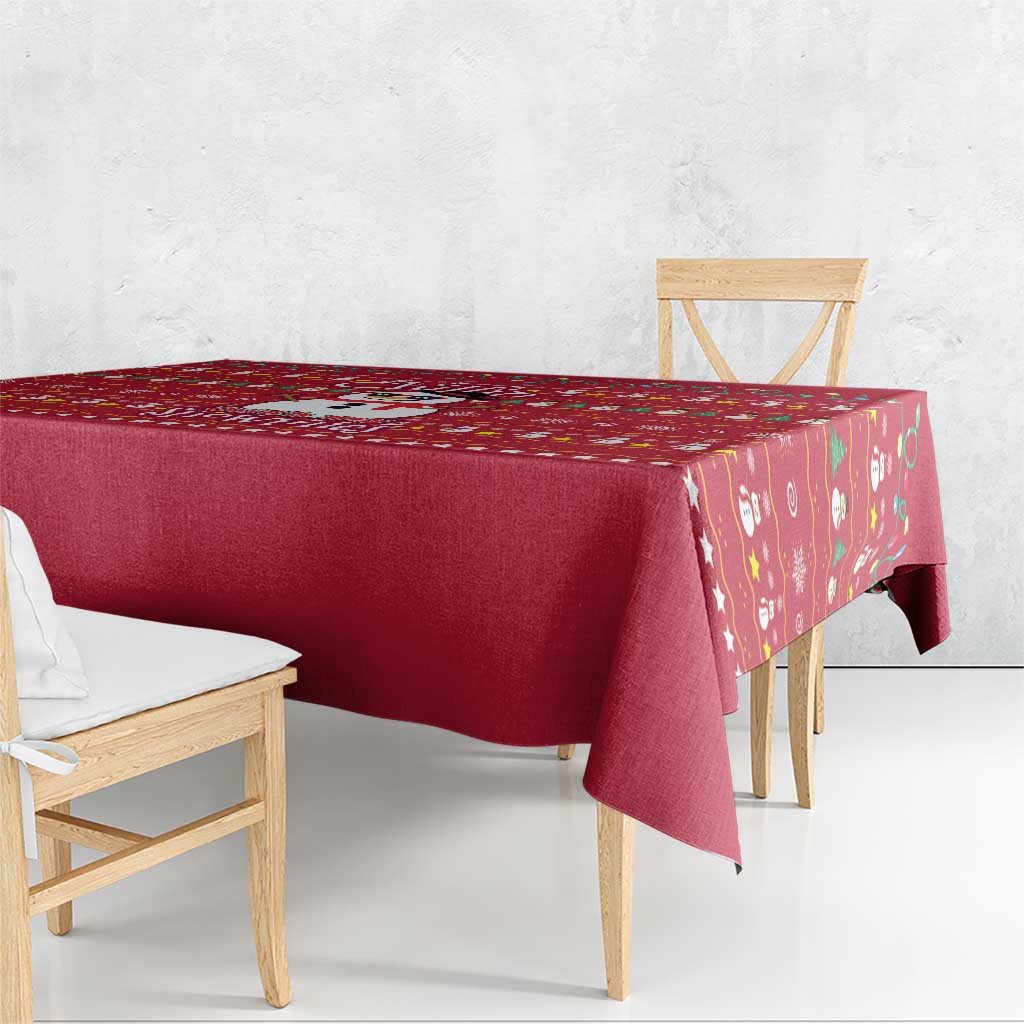 Christmas Chillin With My Snowmies Tablecloth Cool Snowman Red Snowflake Light String - Wonder Print Shop
