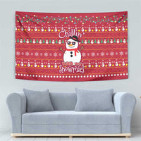 Christmas Chillin With My Snowmies Tapestry Cool Snowman Red Snowflake Light String - Wonder Print Shop