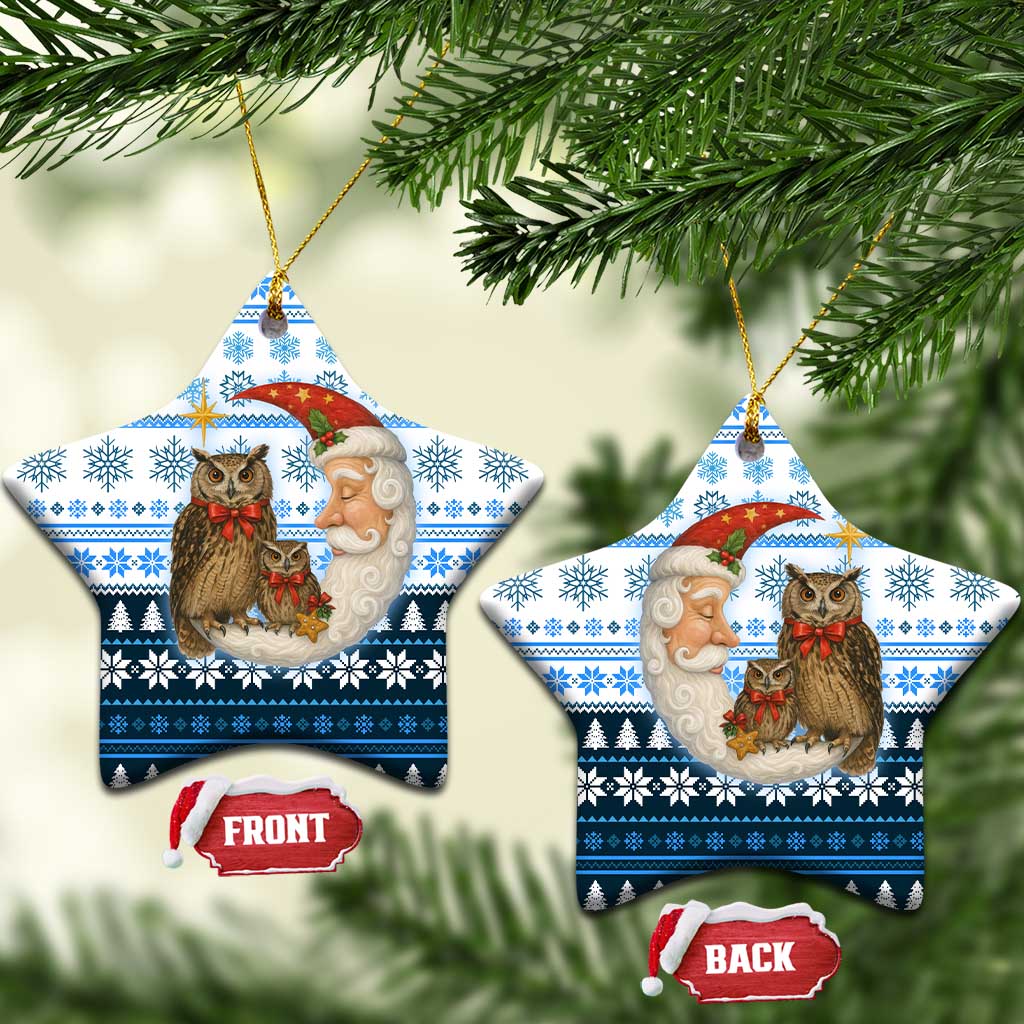 Owl Love Santa Moon Christmas Ceramic Ornament Xmas Holiday Patterns - Wonder Print Shop