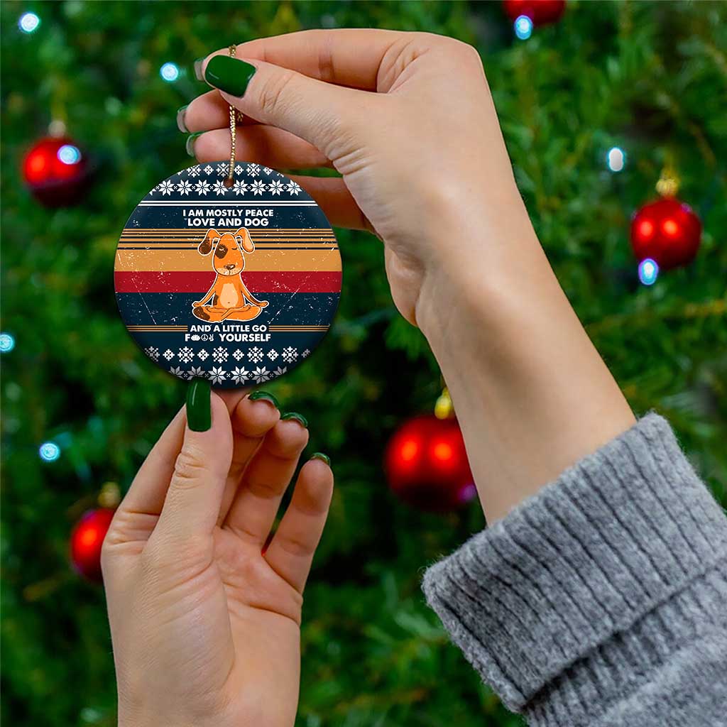 Peace Love And Dog Christmas Ceramic Ornament Xmas Holiday Patterns - Wonder Print Shop