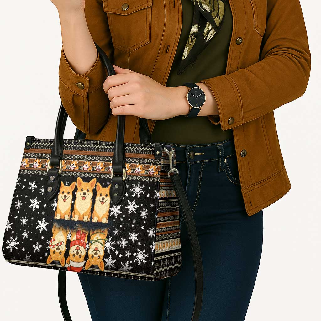 Pembroke Welsh Corgi Dog Christmas Leather Bag Xmas Holiday Patterns - Wonder Print Shop