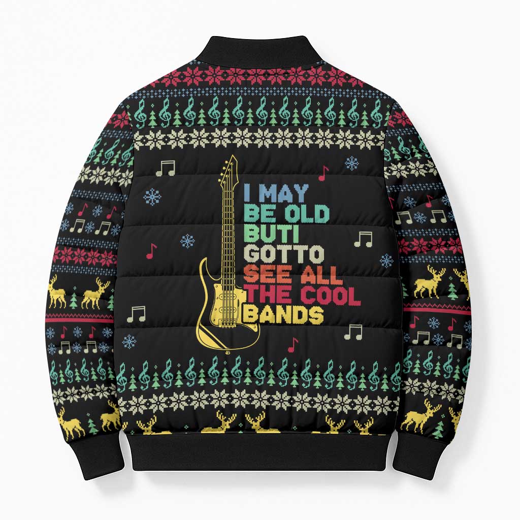 Christmas Vintage Guitar Bomber Puffer Jacket Xmas Holiday Patterns - Wonder Print Shop