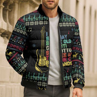 Christmas Vintage Guitar Bomber Puffer Jacket Xmas Holiday Patterns - Wonder Print Shop
