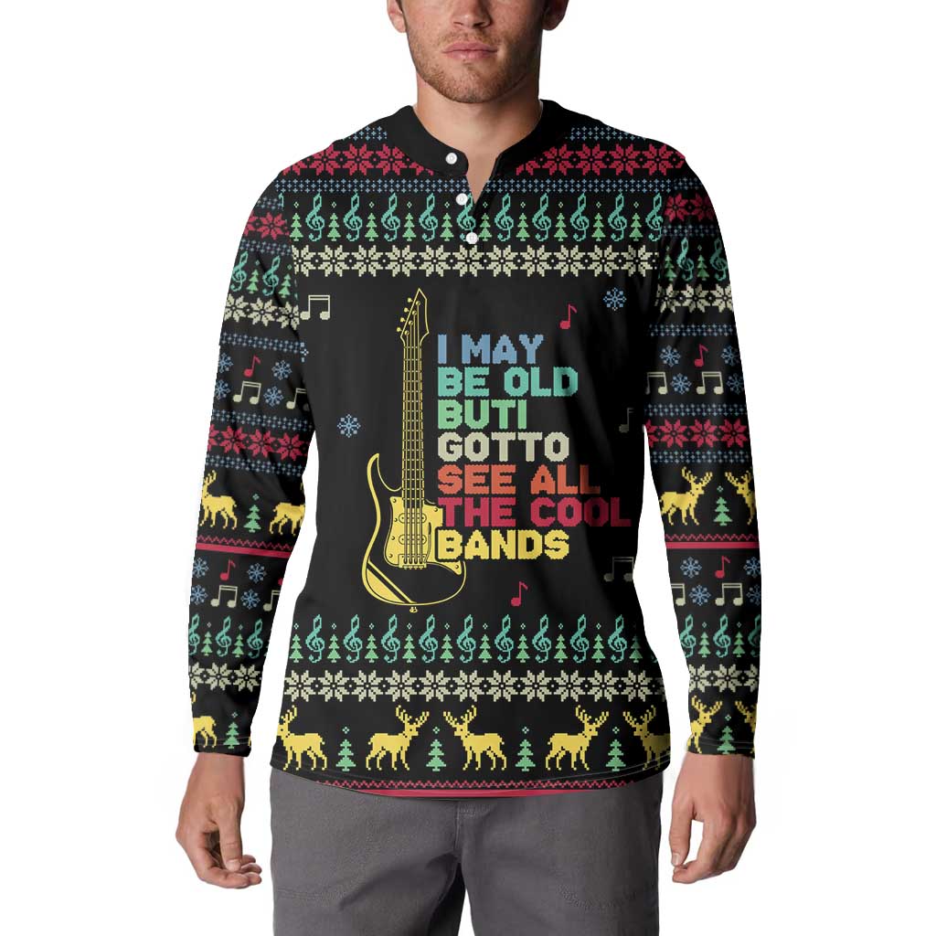 Christmas Vintage Guitar Button Sweatshirt Xmas Holiday Patterns - Wonder Print Shop