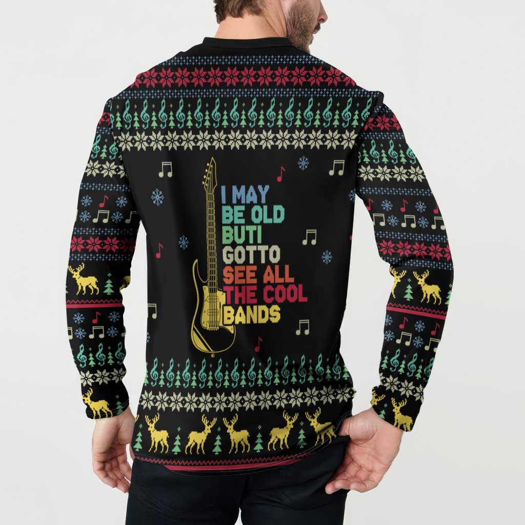 Christmas Vintage Guitar Button Sweatshirt Xmas Holiday Patterns - Wonder Print Shop
