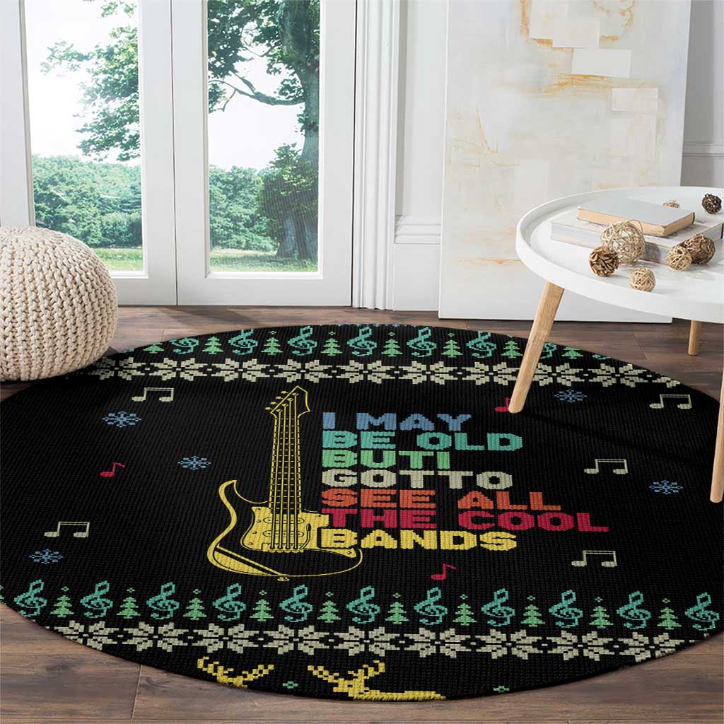 Christmas Vintage Guitar Round Carpet Xmas Holiday Patterns - Wonder Print Shop