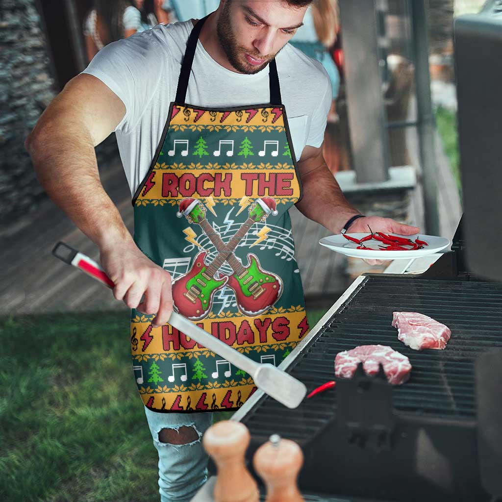 Rock The Holidays Guitar Christmas Apron Xmas Holiday Patterns - Wonder Print Shop