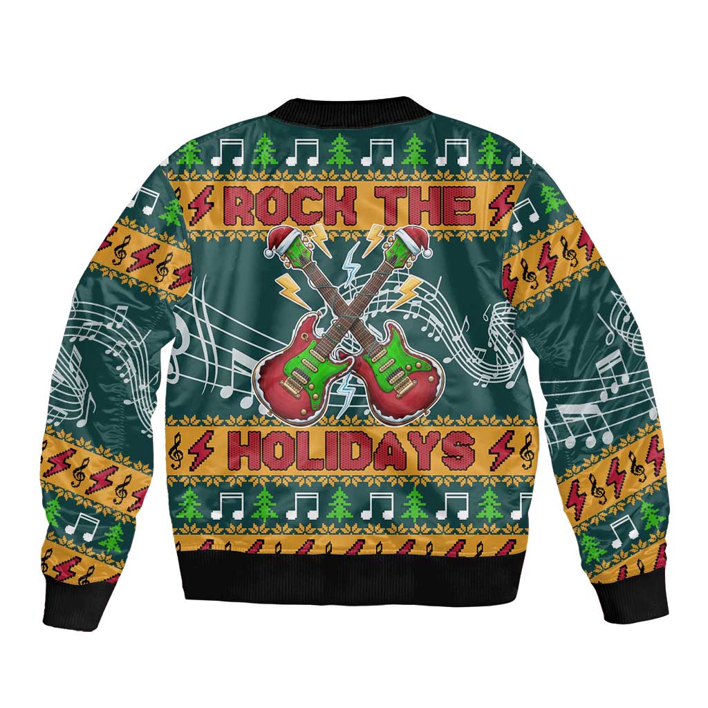 Rock The Holidays Guitar Christmas Bomber Jacket Xmas Holiday Patterns - Wonder Print Shop