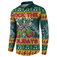 Rock The Holidays Guitar Christmas Button Sweatshirt Xmas Holiday Patterns - Wonder Print Shop