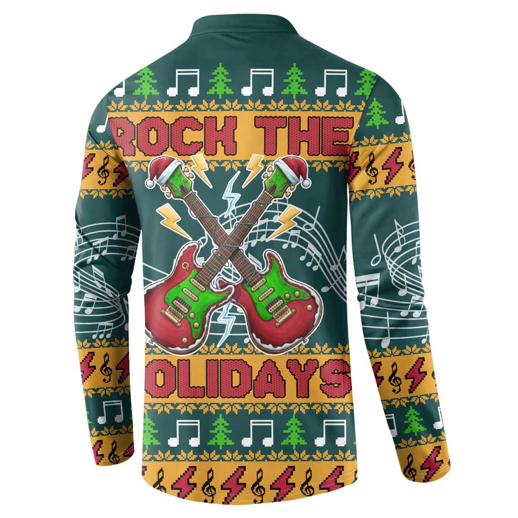 Rock The Holidays Guitar Christmas Button Sweatshirt Xmas Holiday Patterns - Wonder Print Shop