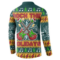 Rock The Holidays Guitar Christmas Button Sweatshirt Xmas Holiday Patterns - Wonder Print Shop