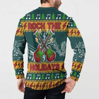 Rock The Holidays Guitar Christmas Button Sweatshirt Xmas Holiday Patterns - Wonder Print Shop