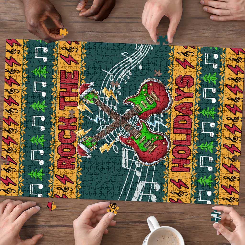 Rock The Holidays Guitar Christmas Puzzle Xmas Holiday Patterns - Wonder Print Shop
