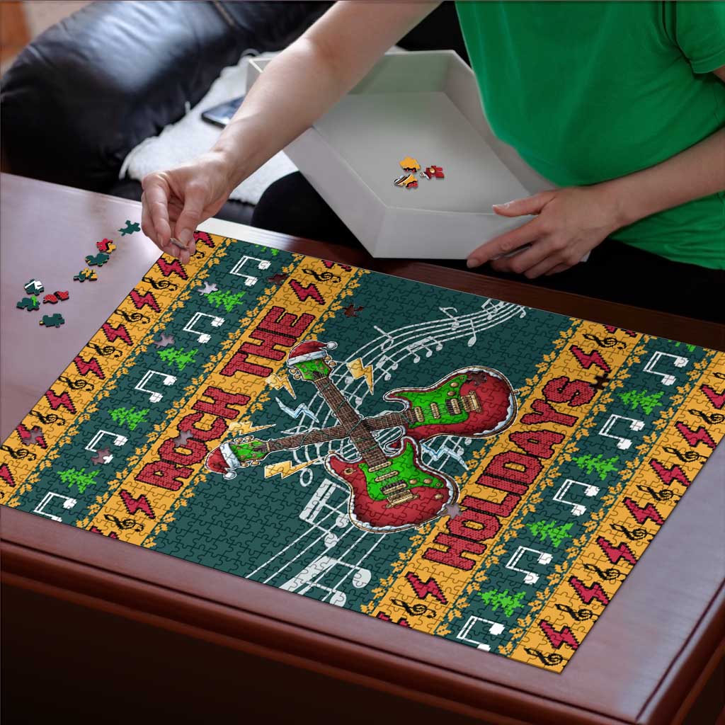 Rock The Holidays Guitar Christmas Puzzle Xmas Holiday Patterns - Wonder Print Shop