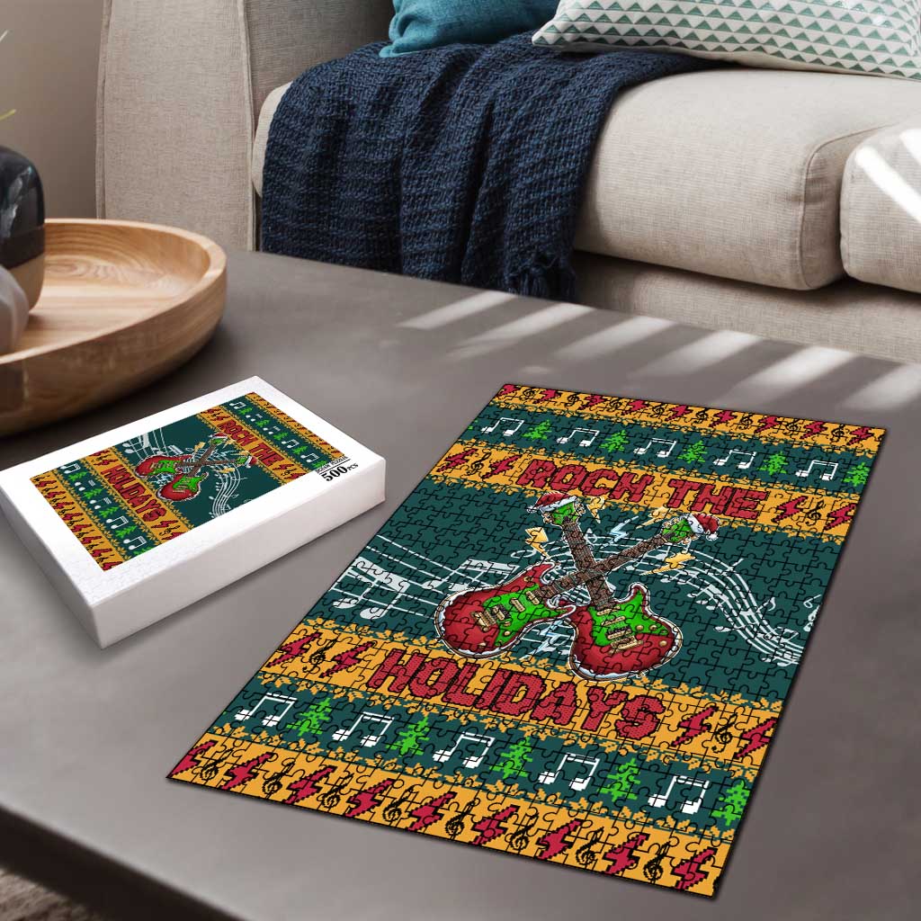 Rock The Holidays Guitar Christmas Puzzle Xmas Holiday Patterns - Wonder Print Shop