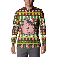 Hamsome Cute Pig Christmas Button Sweatshirt Xmas Holiday Patterns - Wonder Print Shop