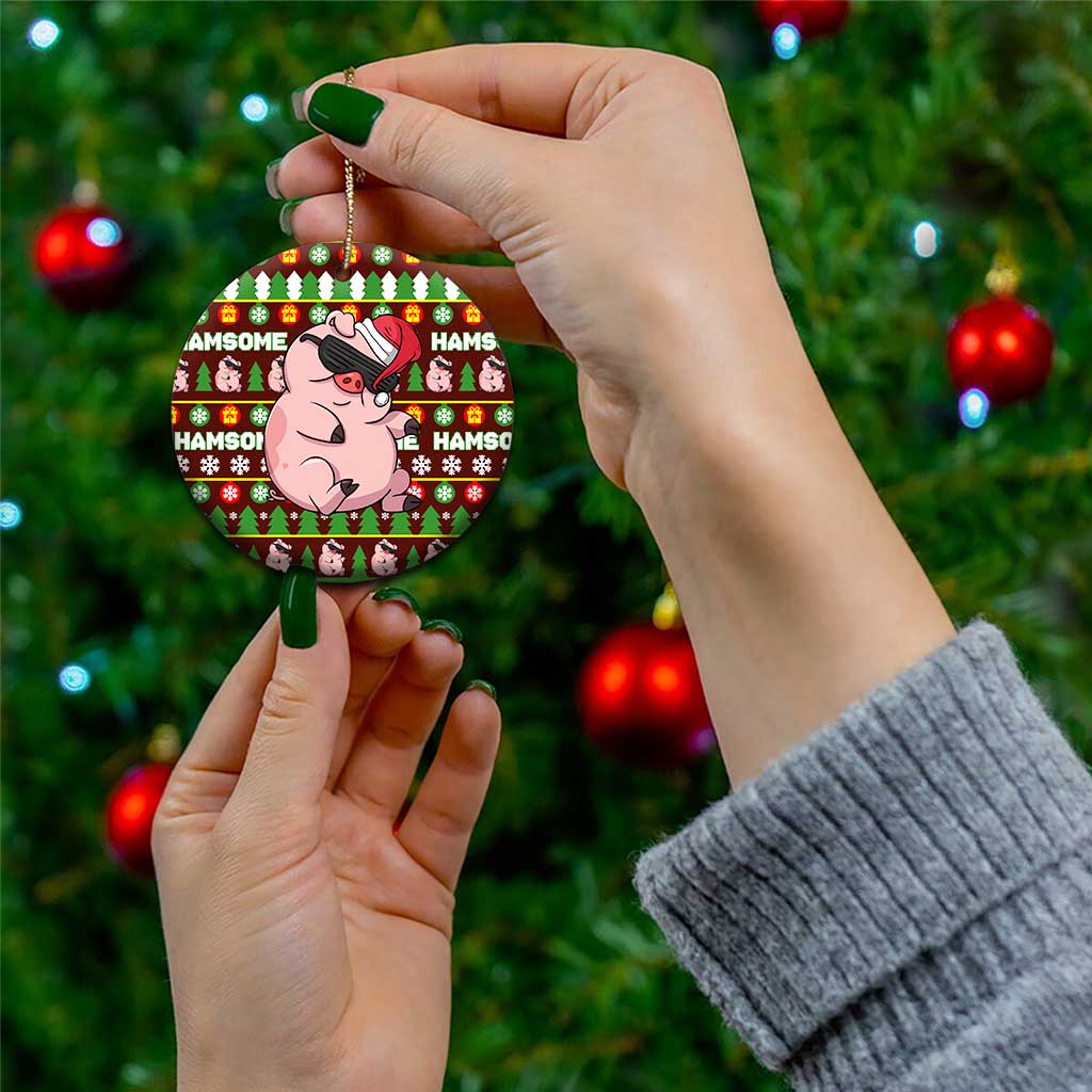Hamsome Cute Pig Christmas Ceramic Ornament Xmas Holiday Patterns - Wonder Print Shop
