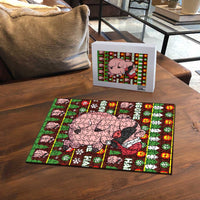 Hamsome Cute Pig Christmas Puzzle Xmas Holiday Patterns - Wonder Print Shop