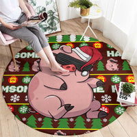 Hamsome Cute Pig Christmas Round Carpet Xmas Holiday Patterns - Wonder Print Shop