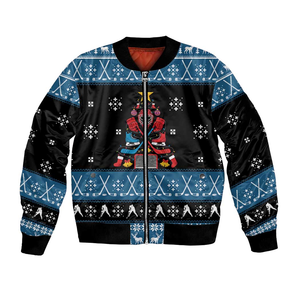 Happy Hockeyday Christmas Bomber Jacket Xmas Holiday Patterns - Wonder Print Shop