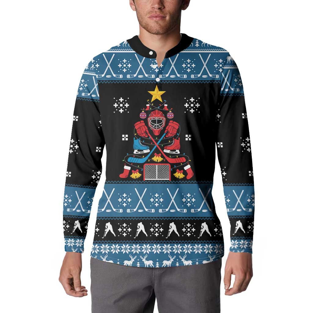 Happy Hockeyday Christmas Button Sweatshirt Xmas Holiday Patterns - Wonder Print Shop