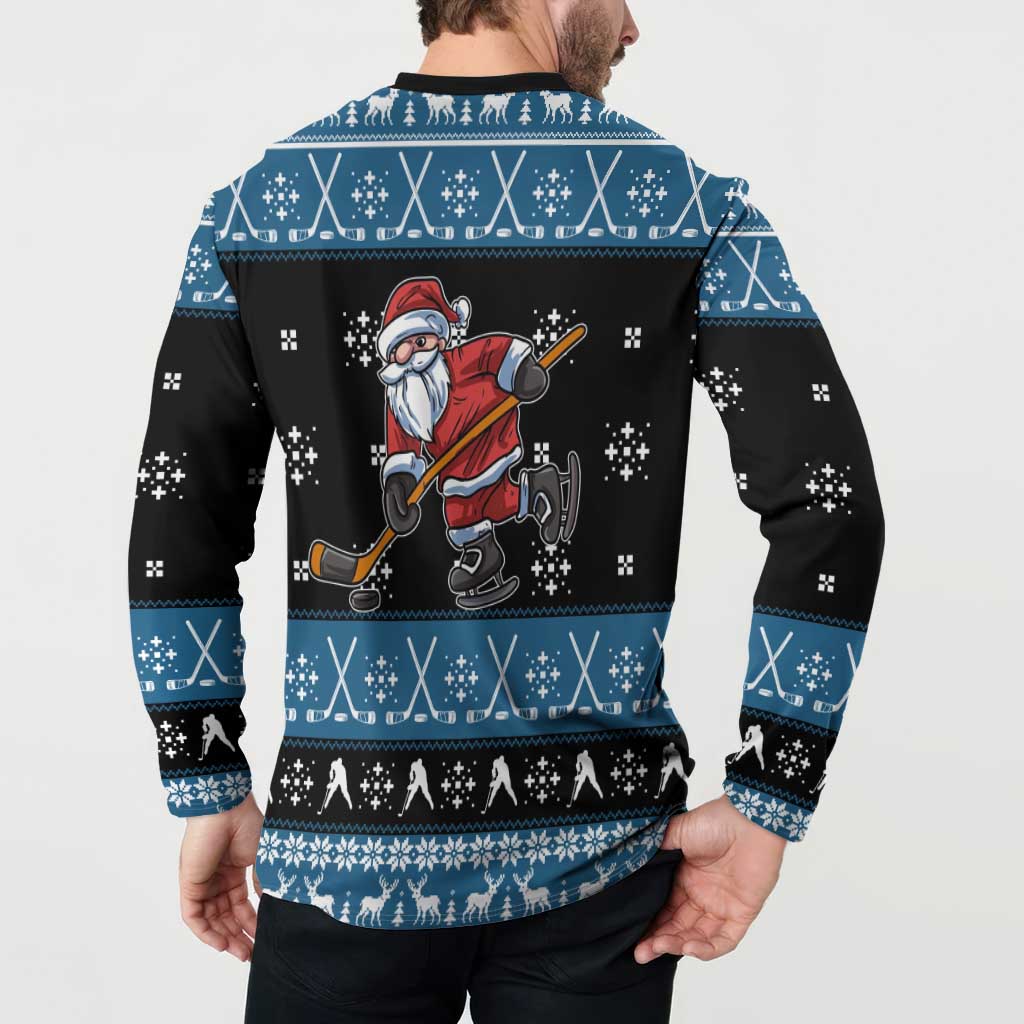 Happy Hockeyday Christmas Button Sweatshirt Xmas Holiday Patterns - Wonder Print Shop