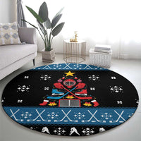 Happy Hockeyday Christmas Round Carpet Xmas Holiday Patterns - Wonder Print Shop
