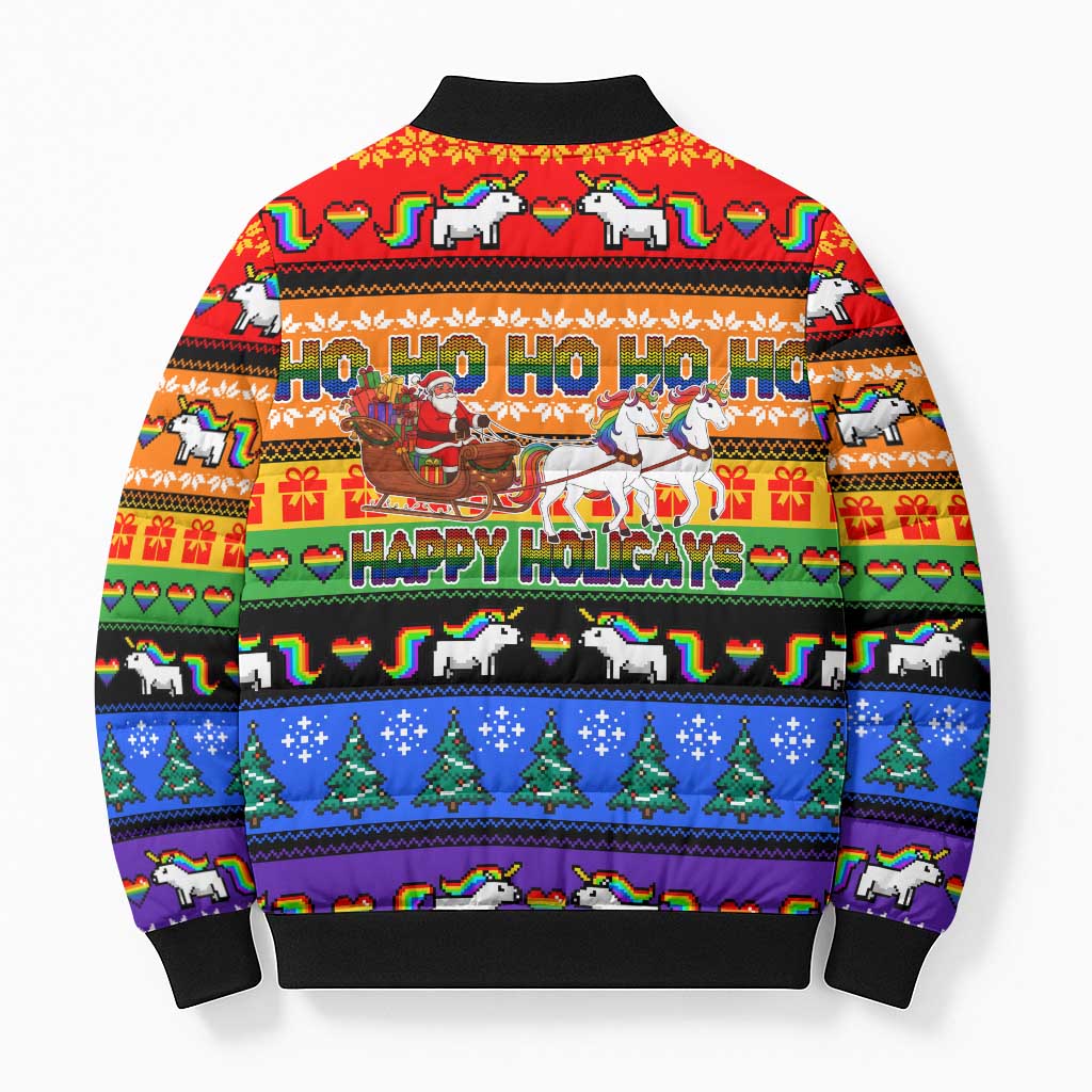 Happy Holigays Christmas Bomber Puffer Jacket Xmas Holiday Patterns - Wonder Print Shop