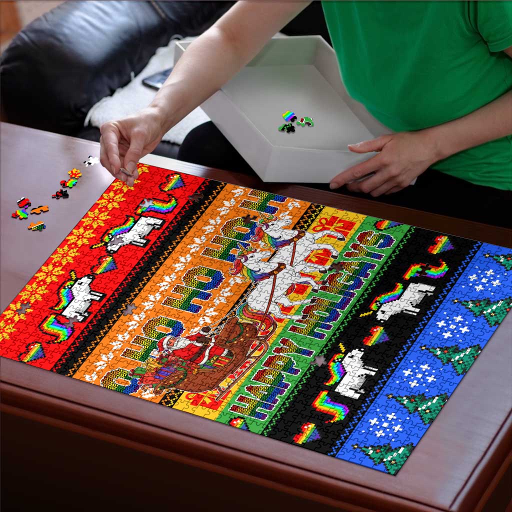 Happy Holigays Christmas Puzzle Xmas Holiday Patterns - Wonder Print Shop