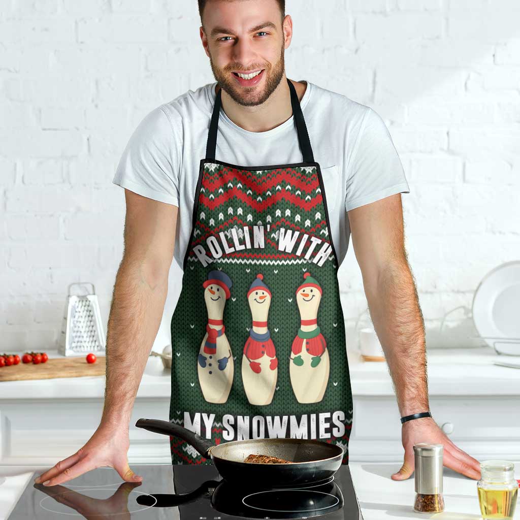 Christmas Bowling Rollin With My Snowmies Apron Xmas Holiday Patterns - Wonder Print Shop