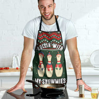 Christmas Bowling Rollin With My Snowmies Apron Xmas Holiday Patterns - Wonder Print Shop