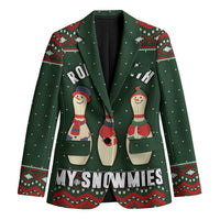 Christmas Bowling Rollin With My Snowmies Blazer Xmas Holiday Patterns - Wonder Print Shop