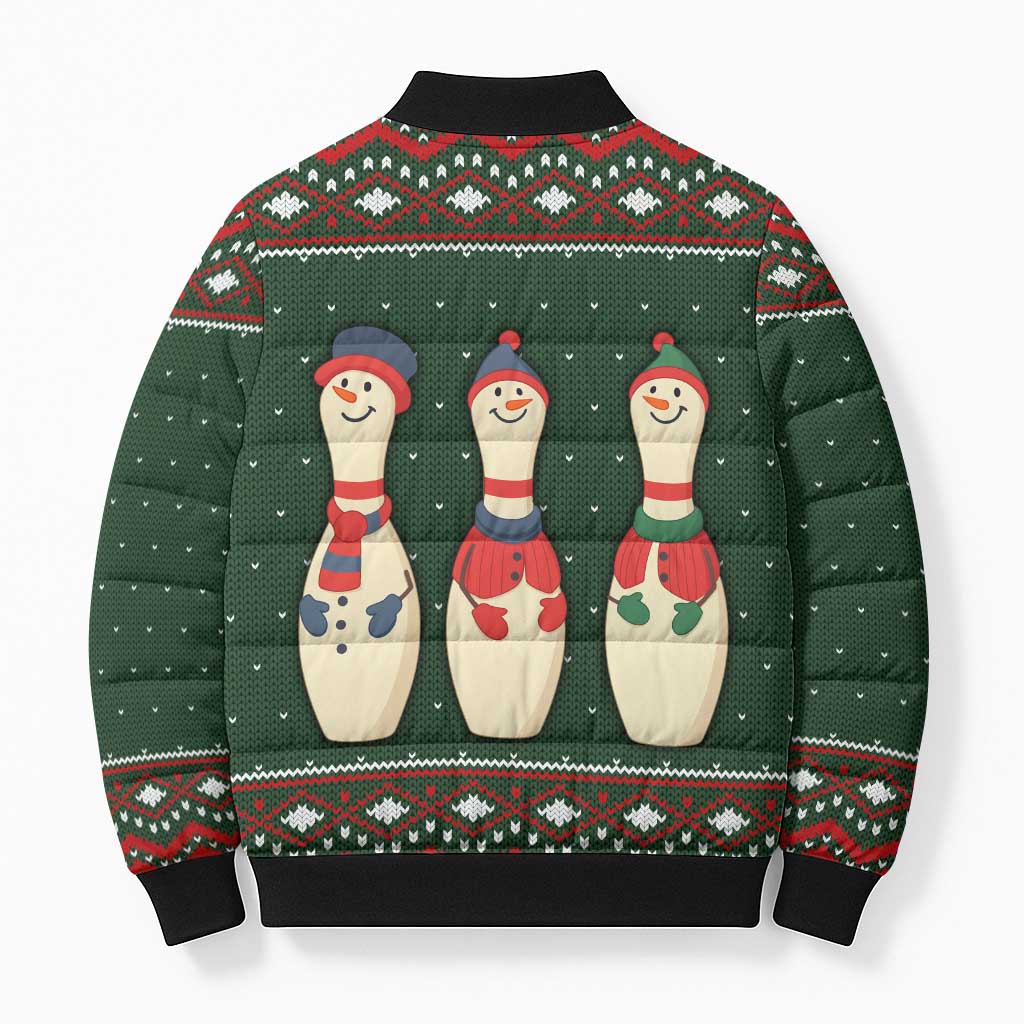 Christmas Bowling Rollin With My Snowmies Bomber Puffer Jacket Xmas Holiday Patterns - Wonder Print Shop