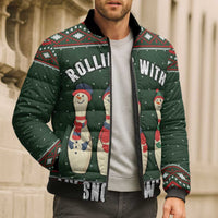 Christmas Bowling Rollin With My Snowmies Bomber Puffer Jacket Xmas Holiday Patterns - Wonder Print Shop