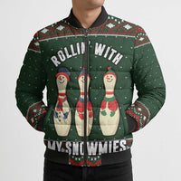 Christmas Bowling Rollin With My Snowmies Bomber Puffer Jacket Xmas Holiday Patterns - Wonder Print Shop