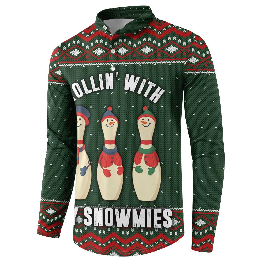 Christmas Bowling Rollin With My Snowmies Button Sweatshirt Xmas Holiday Patterns - Wonder Print Shop
