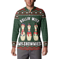 Christmas Bowling Rollin With My Snowmies Button Sweatshirt Xmas Holiday Patterns - Wonder Print Shop