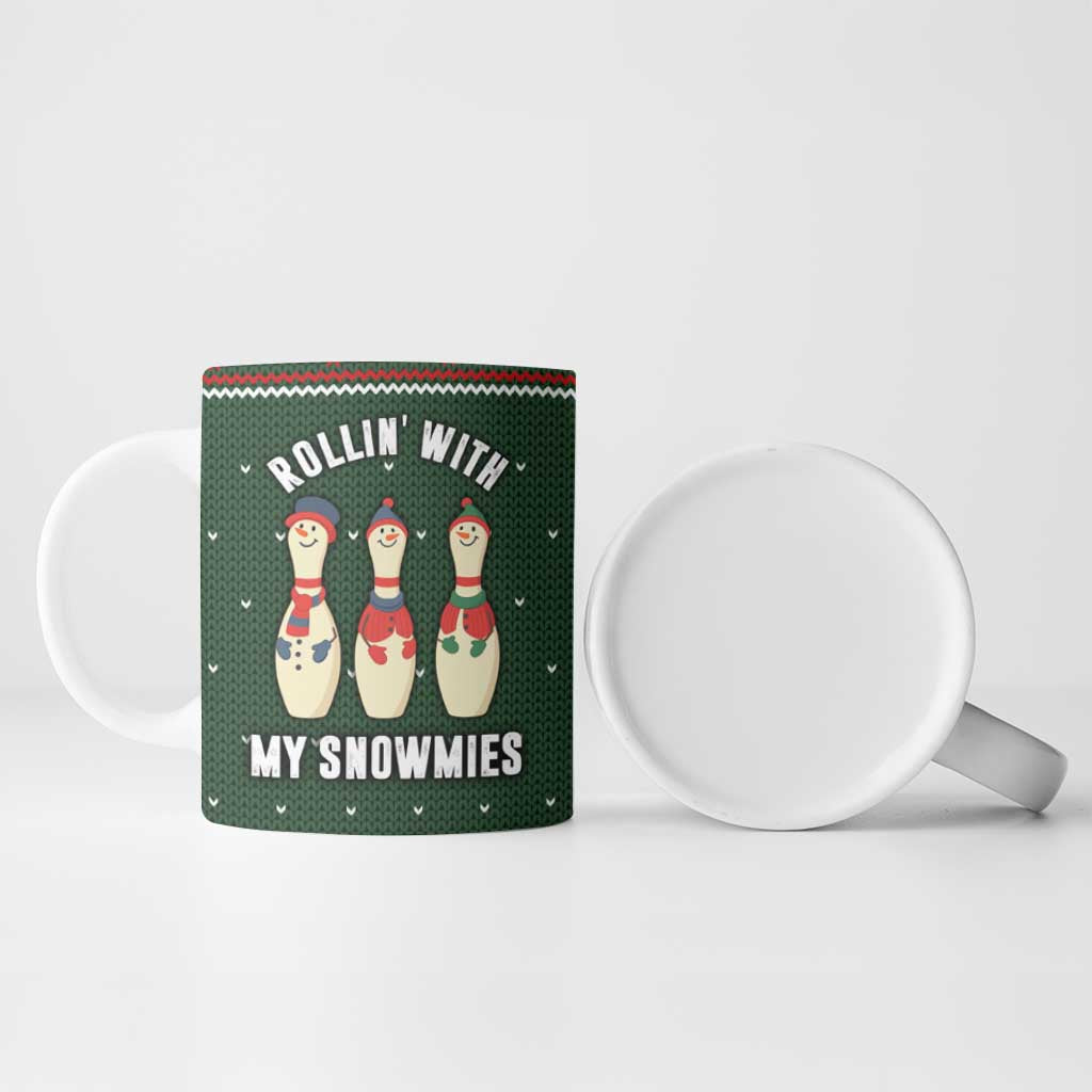 Christmas Bowling Rollin With My Snowmies Ceramic Mug Xmas Holiday Patterns - Wonder Print Shop