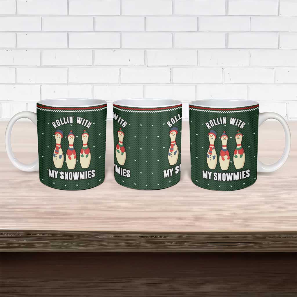 Christmas Bowling Rollin With My Snowmies Ceramic Mug Xmas Holiday Patterns - Wonder Print Shop