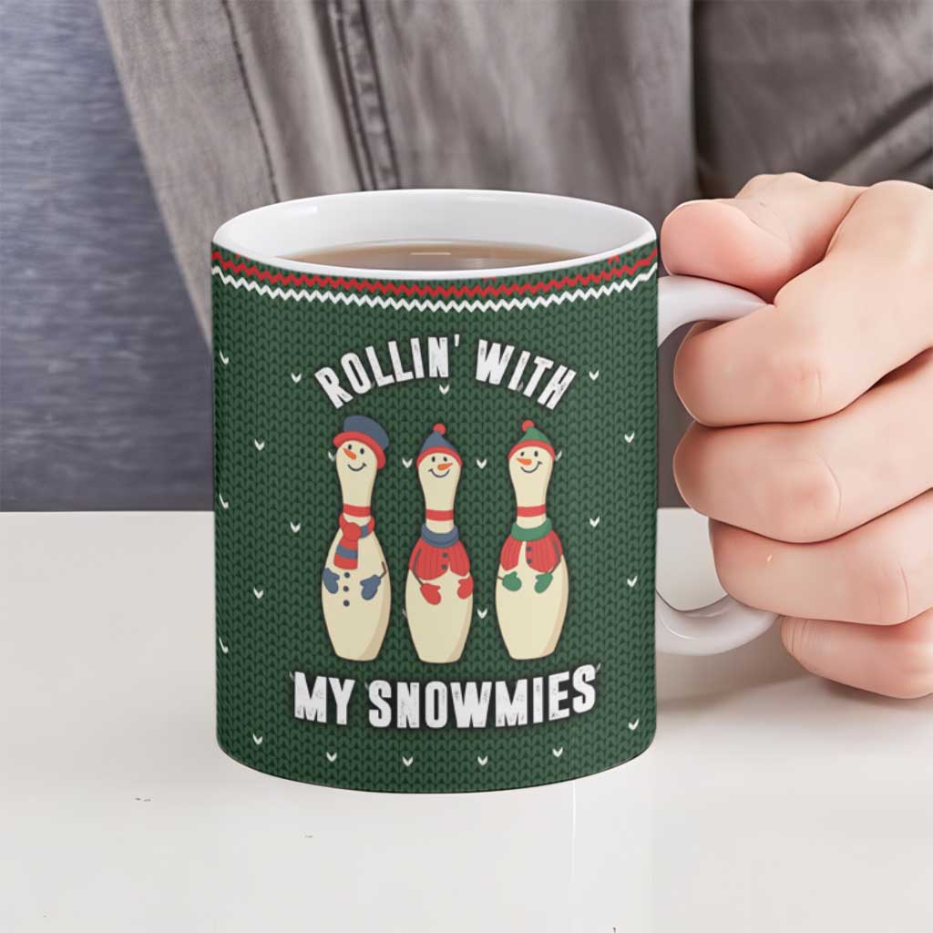 Christmas Bowling Rollin With My Snowmies Ceramic Mug Xmas Holiday Patterns - Wonder Print Shop