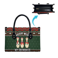 Christmas Bowling Rollin With My Snowmies Leather Bag Xmas Holiday Patterns - Wonder Print Shop