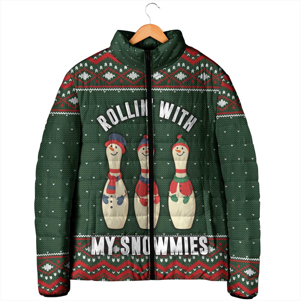 Christmas Bowling Rollin With My Snowmies Padded Jacket Xmas Holiday Patterns - Wonder Print Shop