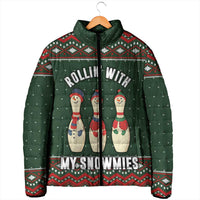 Christmas Bowling Rollin With My Snowmies Padded Jacket Xmas Holiday Patterns - Wonder Print Shop