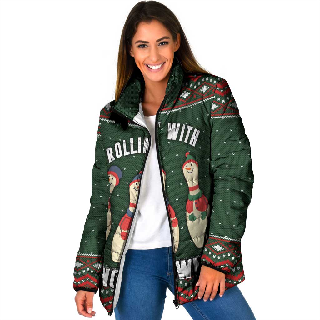 Christmas Bowling Rollin With My Snowmies Padded Jacket Xmas Holiday Patterns - Wonder Print Shop