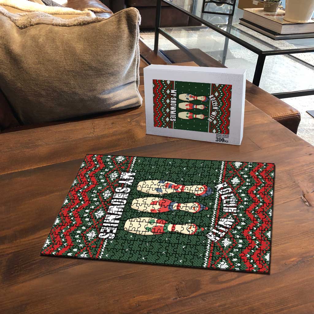 Christmas Bowling Rollin With My Snowmies Puzzle Xmas Holiday Patterns - Wonder Print Shop